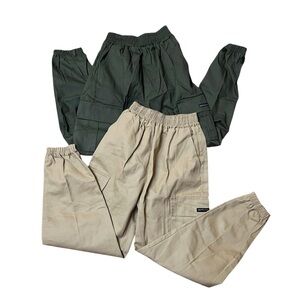 Bundle of 2 Kids Tan Green Cargo Pants Boys Utility 10 Uniform Beige Pull On